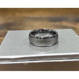 Triton 8mm Tungsten Satin Textured Center Double Grooved Polished Band Ring 9.5
